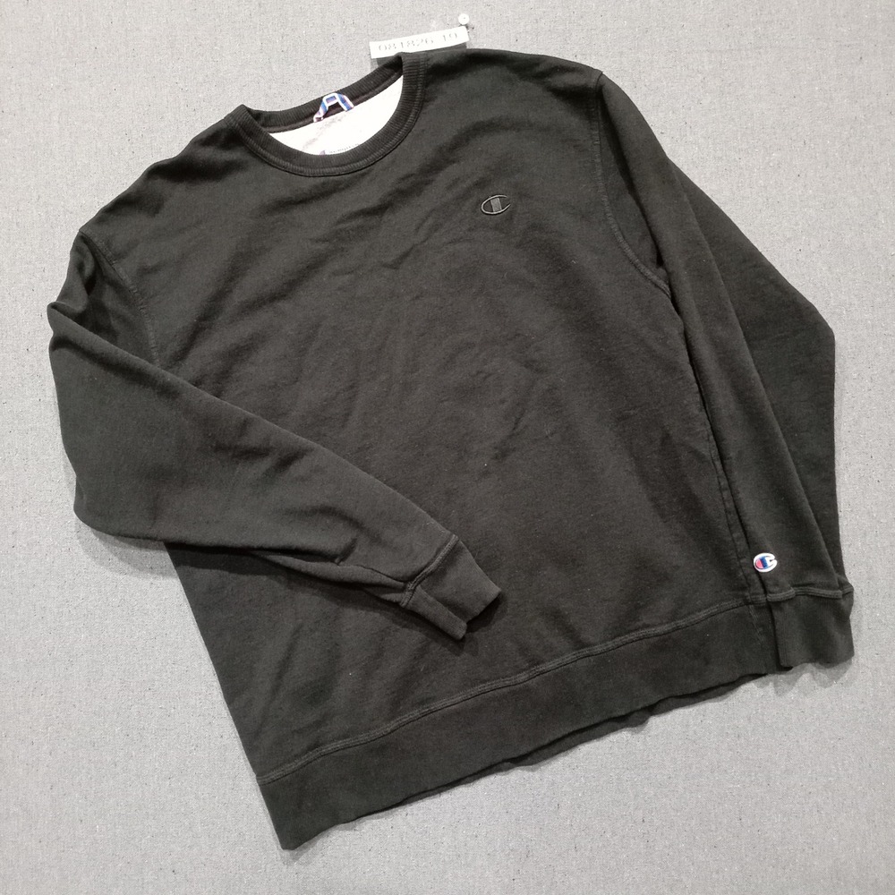 Champion Mens Crewneck Sweatshirt Black Embroidered Logo Size XL AW966H